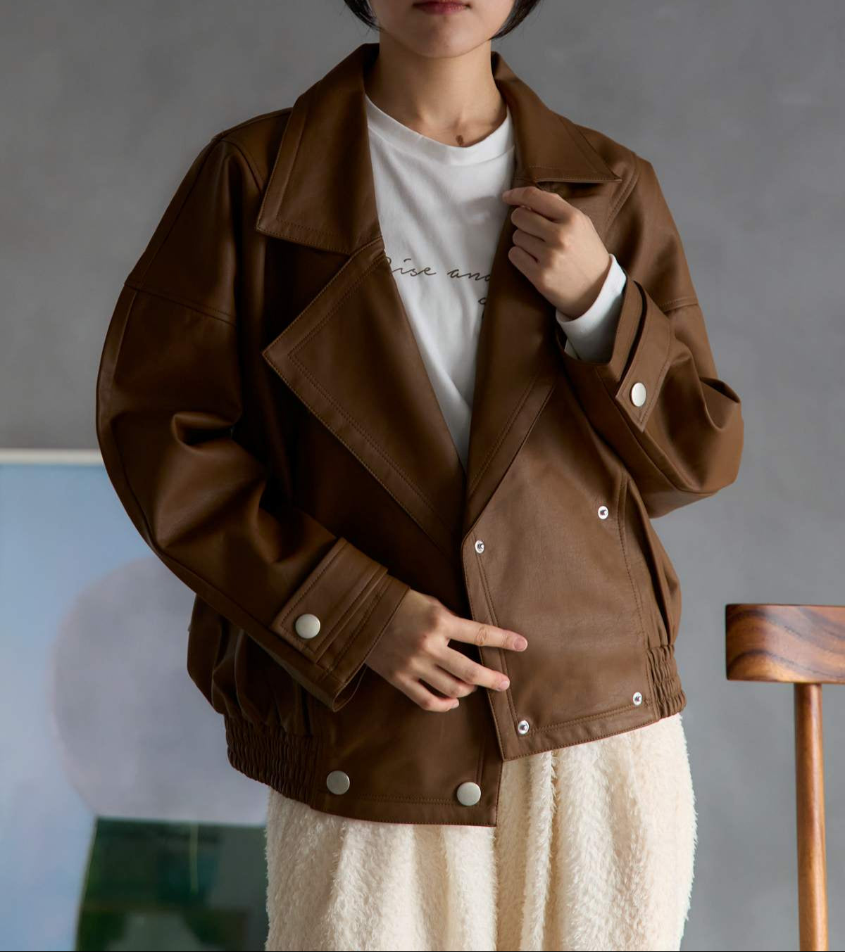 予約販売】オーバーサイズ フェイクレザージャケット〈セットアップ